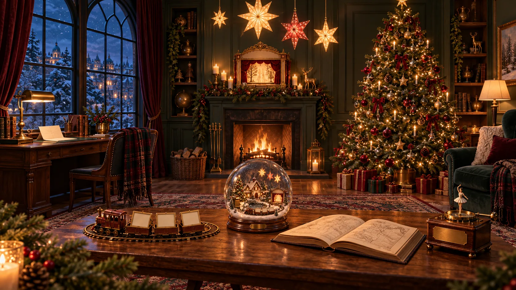 A Christmas room with a lit tree and objects that hold memories